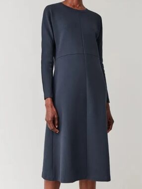 COS Navy Long-Sleeve A-Line Midi Dress Size S